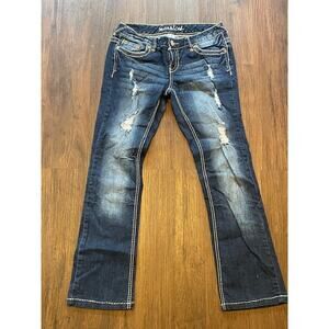 Maurices Women's Size 5/6 Regular Deconstructed Low-Rise Denim Blue Jeans